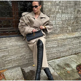 Solid Lapel Double-Breasted Trench Coat – Autumn 2025 High Waist Windbreaker