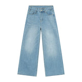Men's Washed Blue Loose Straight-Leg Jeans