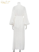Clacive Casual Loose White 2 Piece Sets Women Outfit 2025 Elegant Long Sleeve Robes With Mid Waist Shorts Set Female Clothing