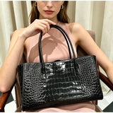 Crocodile Grain Embossed Top Handle Handbag,Luxury Tote Bag,Commute Work Chic Everyday Women Underarm Shoulder Bag,Black,Green