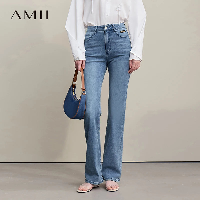 Amii Flared Jeans Autumn 2026 New Commuter Style Casual Versatile Women's Pants Solid Color Denim Trousers For Women 12621032