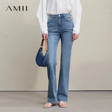 Amii Flared Jeans Autumn 2026 New Commuter Style Casual Versatile Women's Pants Solid Color Denim Trousers For Women 12621032