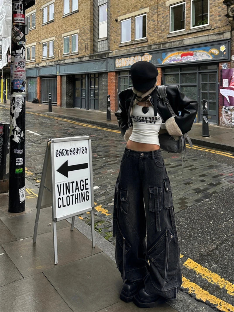 Women's Black Gothic Cargo Jeans – Baggy Harajuku Denim