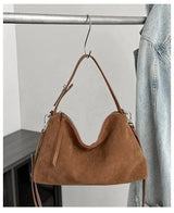 Russian Women's Genuine Suede Cowhide Leather Shoulder Bag Retro Frosted Cow Large Capacity Versatile Commuting Luxury Designer