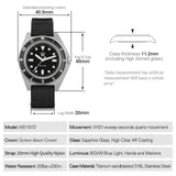 Watchdives WD1972 Quartz Watch VH31 Sweep Seconds Movement Sapphire Crystal BGW9 Luminous 20Bar Waterproof Wristwatch
