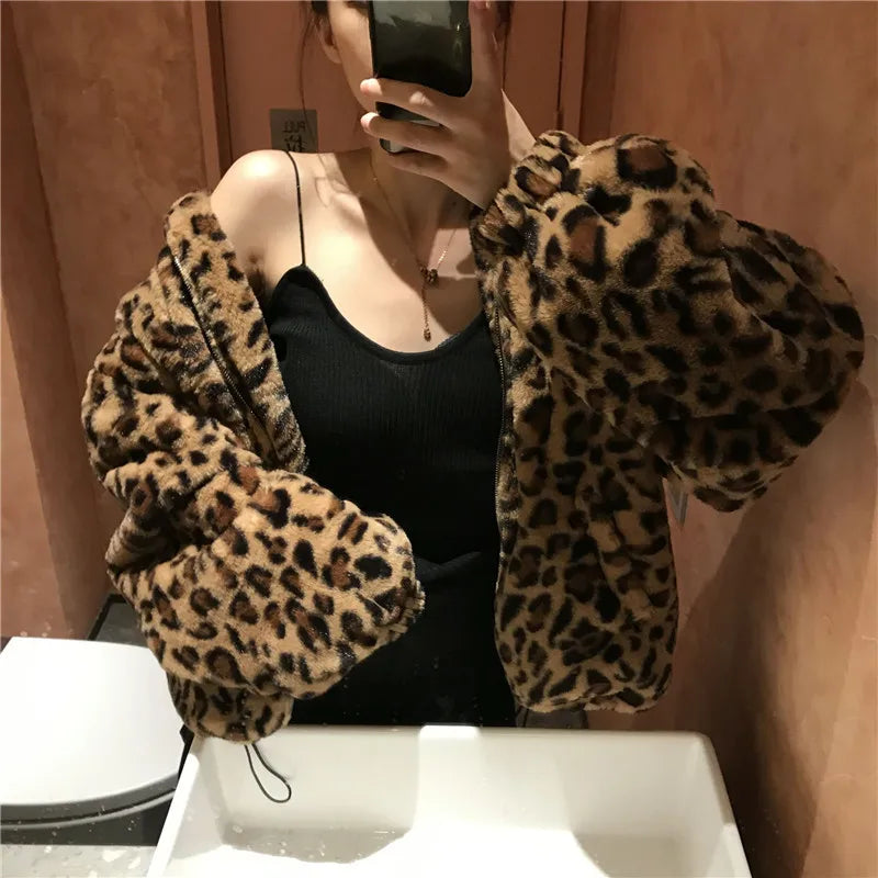 Women's Leopard Print Faux Fur Jacket