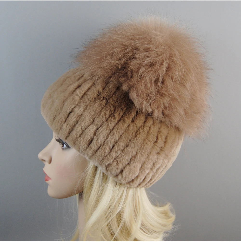 Women's Luxury Rex Rabbit & Fox Fur Beanie Hat