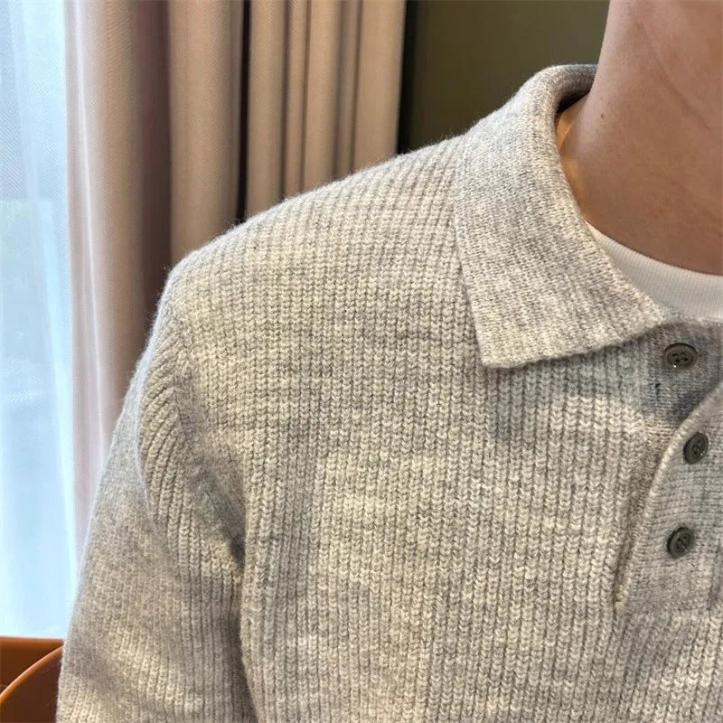 Men's Knit Polo Sweater – Long Sleeve Pullover