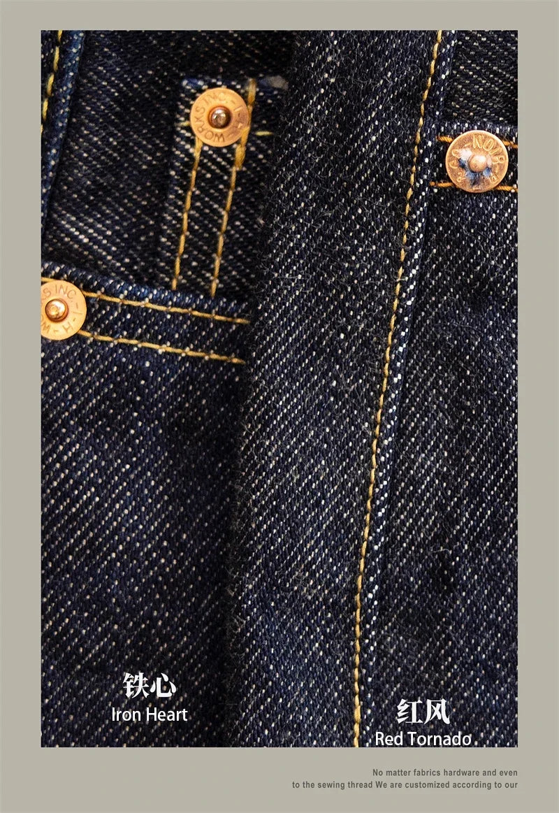 Red Tornado NOIR 21oz Selvedge Denim Straight Cut Jeans Indigo Rugged Style Men Pants