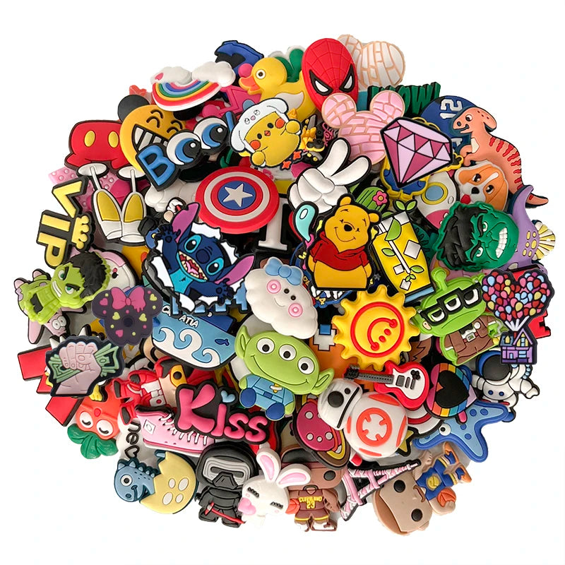 30-200PCS Random Cartoon Shoe Charms For Bubble Slides Clogs Sandals Crocs, Shoes Decrations Accessories Buckle For Friend Gifts