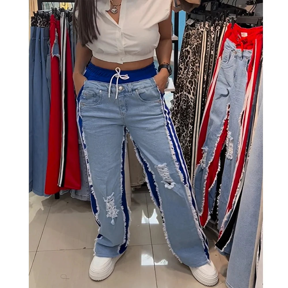 Women’s Colorblock Distressed Patchwork Jeans