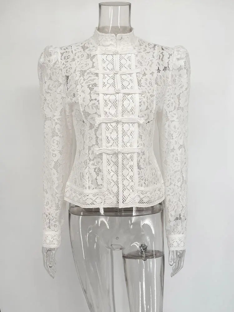 Summer Elegant Lace Hollow Out Party Blouse