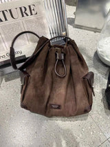 European And American Frosted Suede Bucket Type Backpack Retro Large Capacity Portable Single Shoulder Diagonal Cross Bag Trendy
