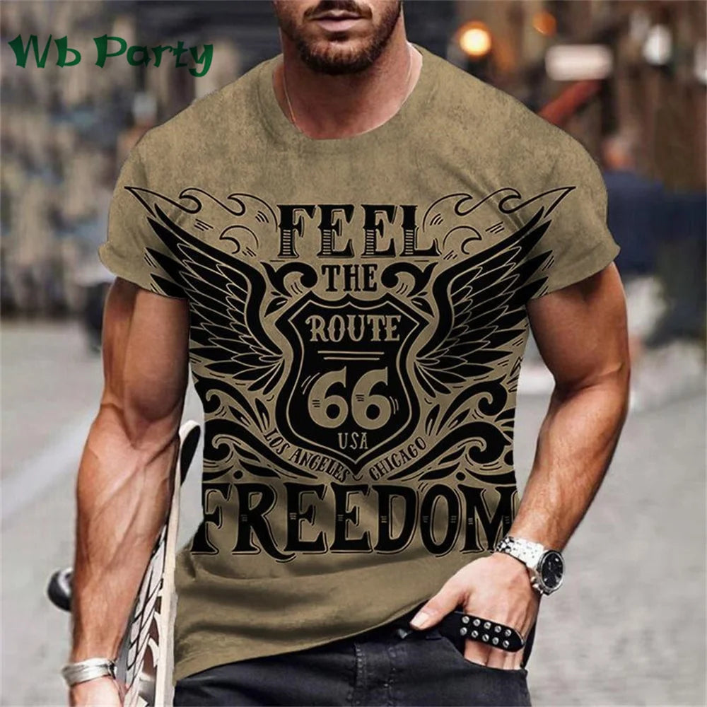 Vintage Route 66 Biker Print Men's Graphic Tee