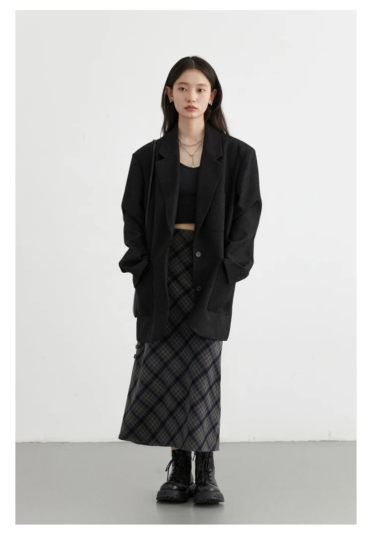 CHIC VEN Women Long Skirt Casual New Sweet Cool Style High Waist Slit Plaid Half Skirt Straight Tube Skirts Spring Autumn 2024