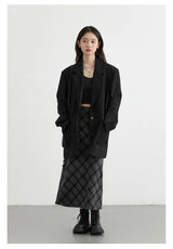 CHIC VEN Women Long Skirt Casual New Sweet Cool Style High Waist Slit Plaid Half Skirt Straight Tube Skirts Spring Autumn 2024
