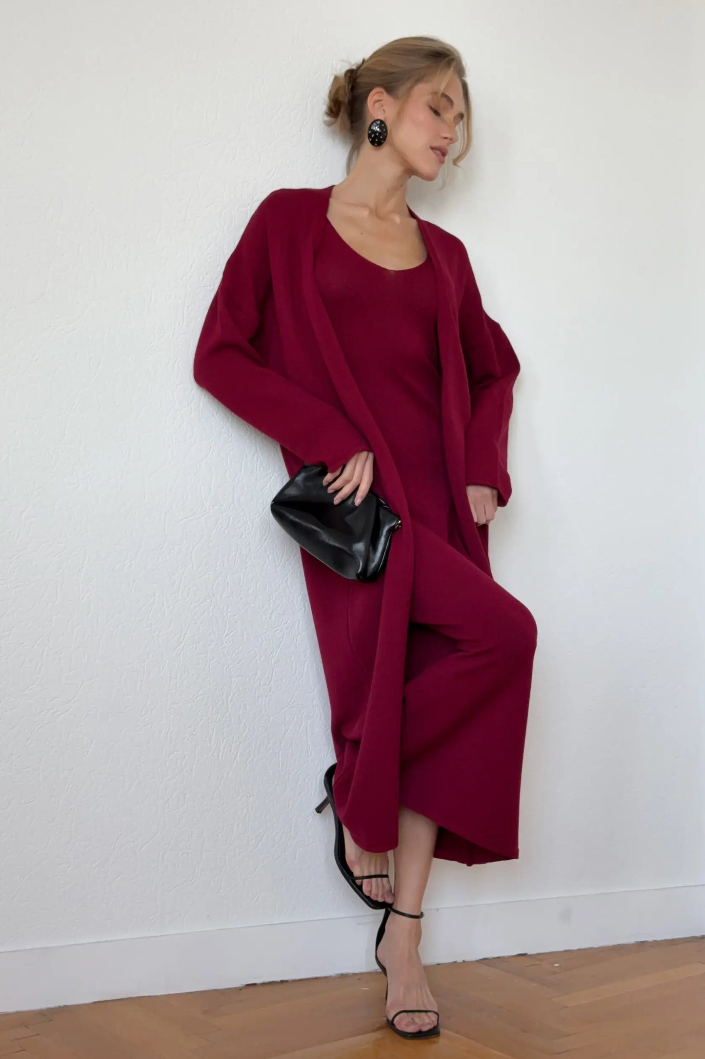 Hirsionsan Soft Loose Sets Women Two Pieces Long Sleeve Cardigan & Vest Dresses Elegant Female Hollow Outfits Cotton Tracksuit