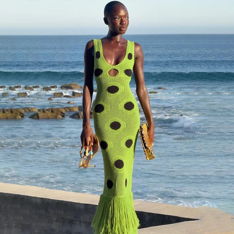 Knitted Tassel Splicing Maxi Dress
