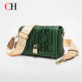 CH Crossbody Bag For Women Luxury Monogram Leather Handbag Fashion Wide Strap Shoulder Bag Elegant Lock Flap Bag For Daily Use