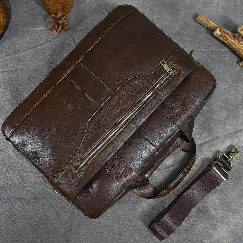 Genuine Leather Briefcase Bag for 15.6 inch laptop computer bag cowskin handbag for men male leather crossbody shoulder bag