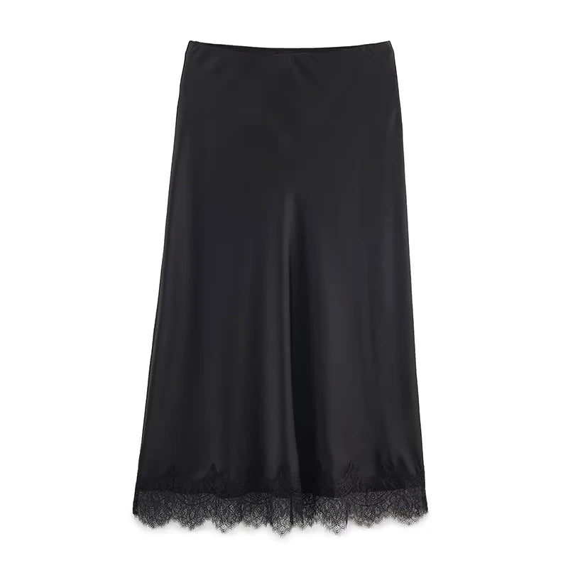 Willshela Lace Hem Pleated A-Line Midi Skirt