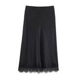 Willshela Lace Hem Pleated A-Line Midi Skirt