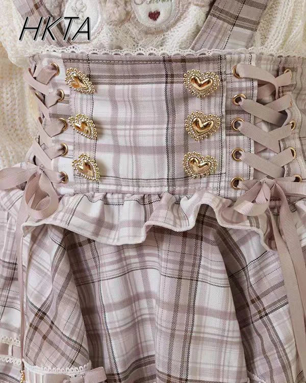 Lolita Plaid Strap Skirt – High Waist Mini for Women