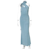 Elegant Halter Ruched Backless Maxi Dress