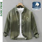 2025 Autumn New Letter-embroidered Vintage Washed Long Sleeve Denim Shirt for Men Clothing Cotton Versatile Streetwear CM7738