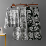 Women’s Knit Animal Print 2-Piece Set - Wide Leg Pants & Sweater