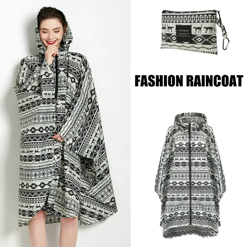 Women's Elegant Waterproof Poncho Raincoat – All Sizes