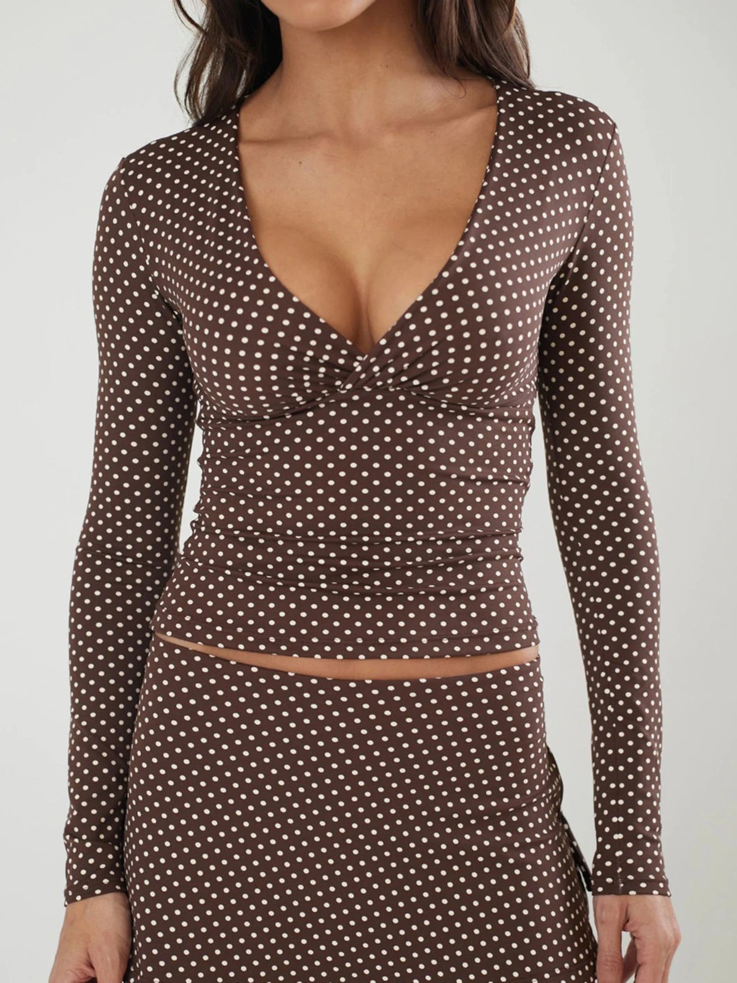 Polka Dot V-Neck Long Sleeve Tee