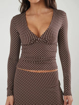 Polka Dot V-Neck Long Sleeve Tee