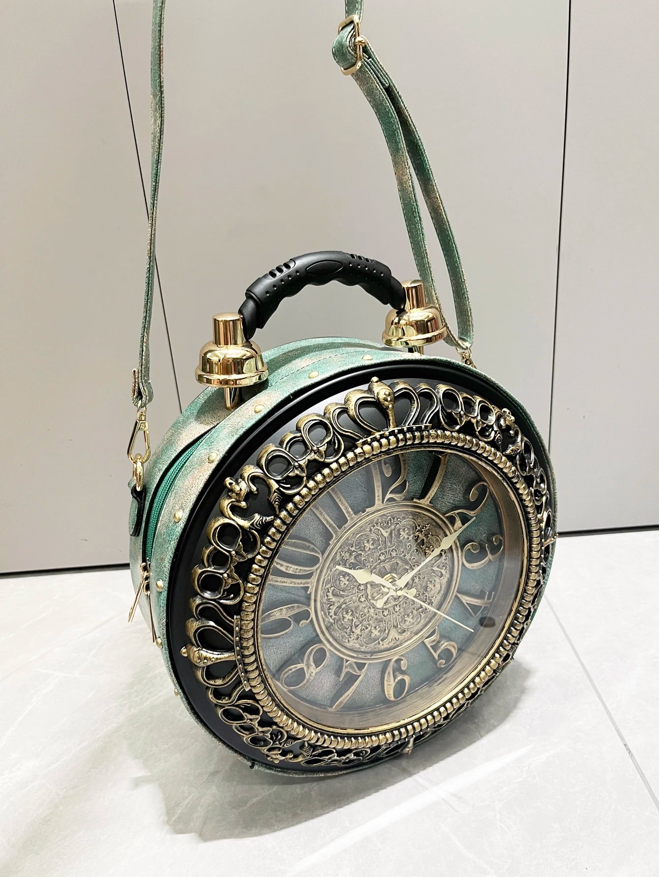 Vintage Clock-Style Circular Shoulder Bag