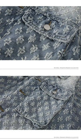 Fashionable Premium Jacquard Washed Denim Jacket for Men - Autumn New Arrival American Vintage Distressed Streetwear Style
