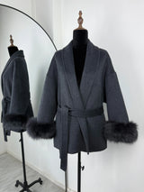 Elegant Fox Fur & Double-Sided Wool Coat