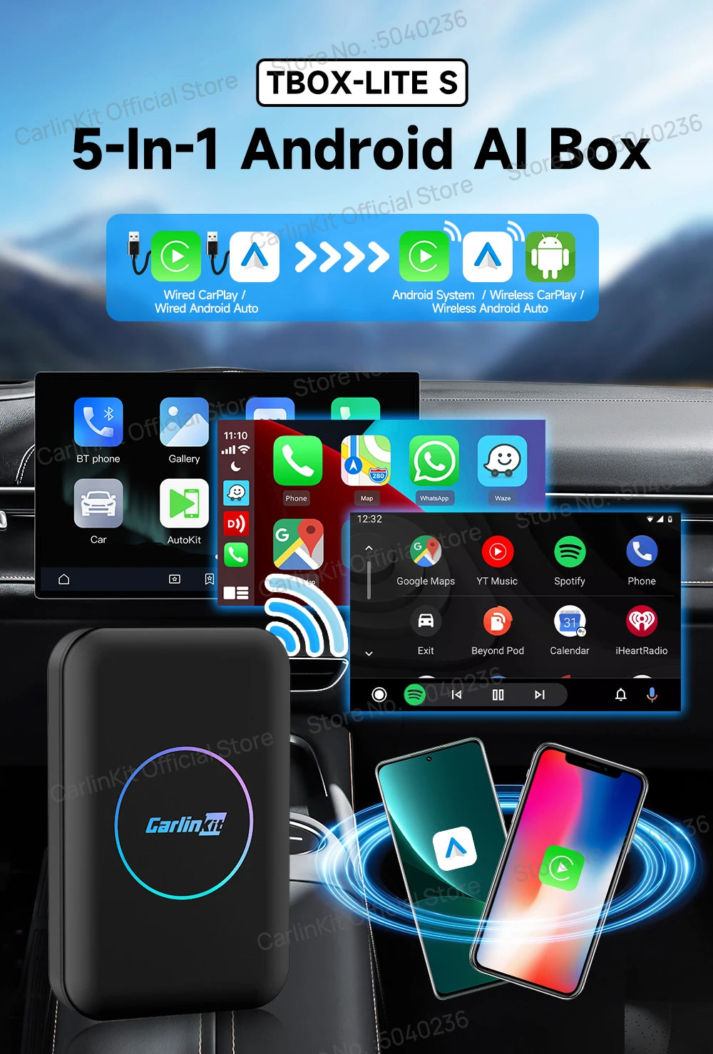 Carlinkit 5-in-1 Wireless CarPlay & Android Auto AI Box