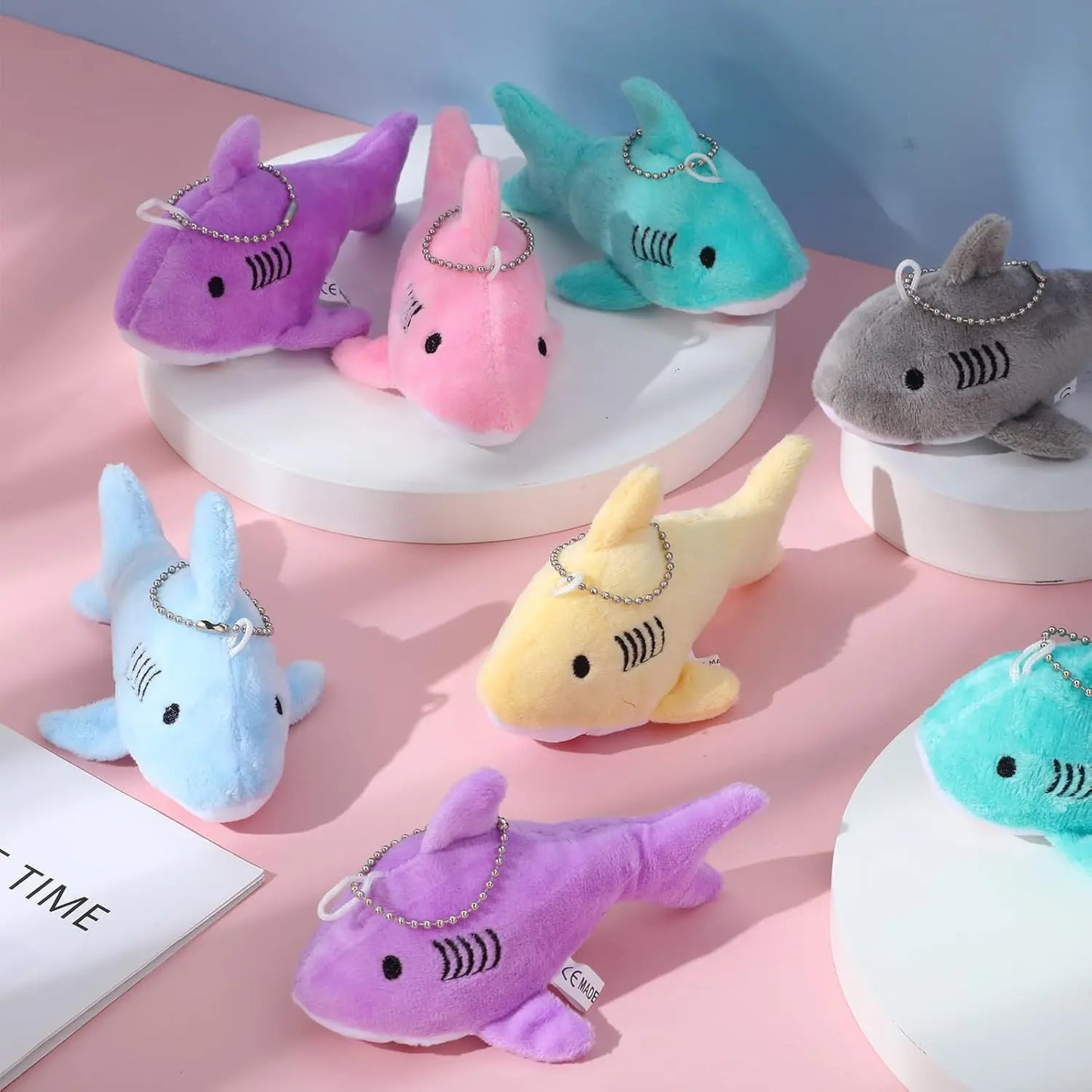 12-48Pcs Shark Plush Keychain Mini Stuffed Animal 3.94" Shark Party Favors Bulk Soft Tiny Shark Keychain Shark Backpack Keychain