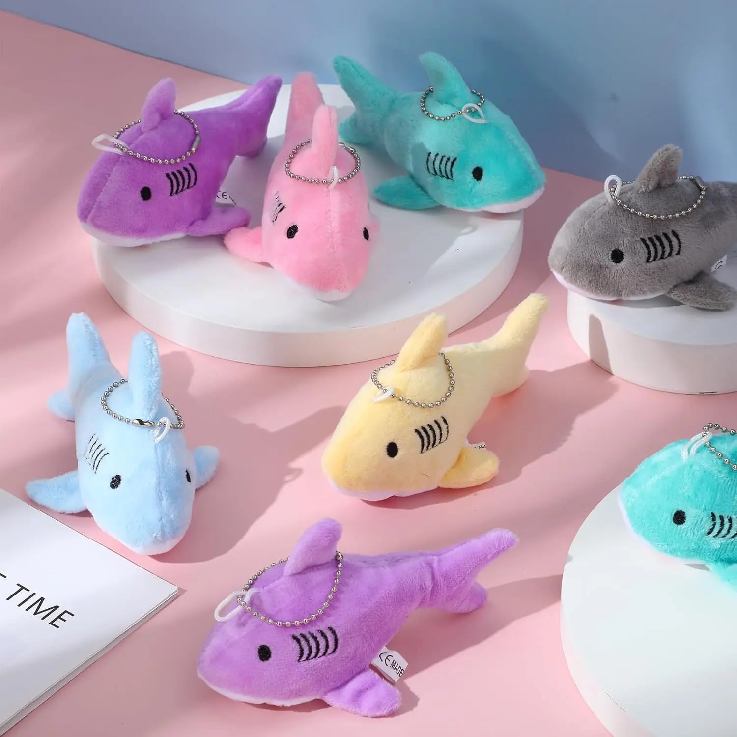 12-48Pcs Shark Plush Keychain Mini Stuffed Animal 3.94" Shark Party Favors Bulk Soft Tiny Shark Keychain Shark Backpack Keychain