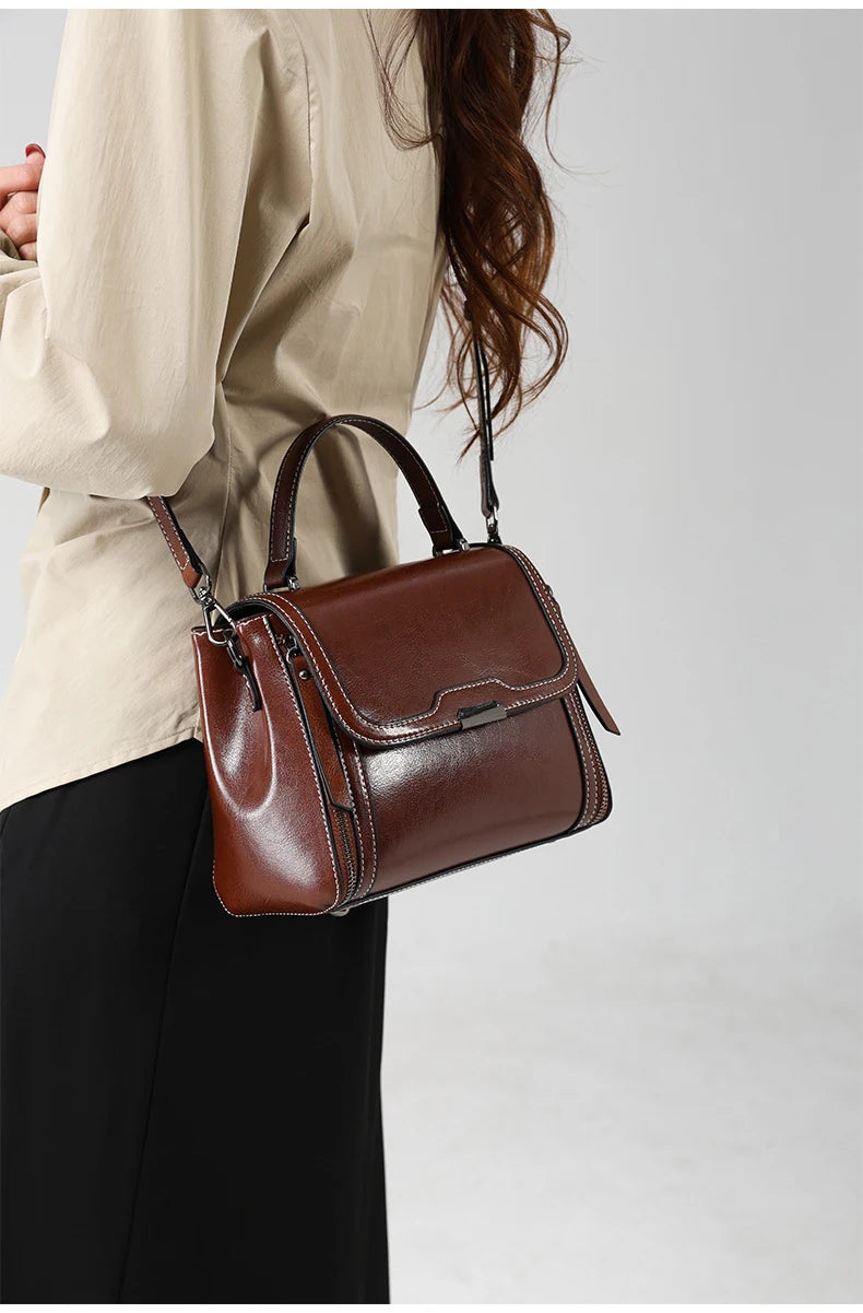 Cowhide Women's Tote Bag 2024 New Luxury Genuine Leather Shoulder Crossbody Bags High Quality Vintage Female Handbag 6241