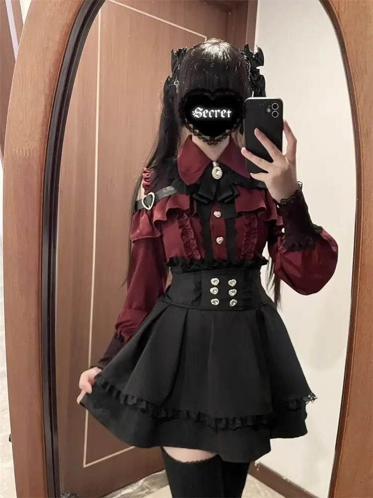 High Waist Lolita School orm Set Winter Faion oulder Bared irt And  Skirt Spicy Girl Clete Outfit Polyester ...