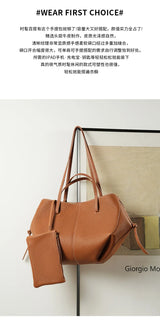 2025 leather shoulder bag versatile niche handbag, top layer cowhide commuting high-end feeling, large capacity tote bag for wom