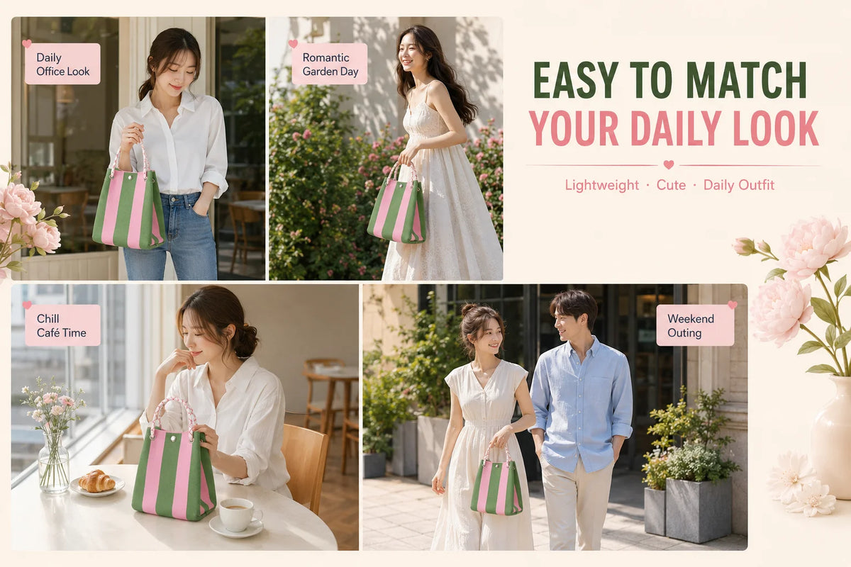 Korean Style Mini Knit Tote Bag Women Striped Crochet Bucket Handbag Lightweight Summer Daily Shoulder Purse For Vacation