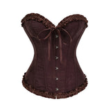 USA-Made Jacquard Ruffled Overbust Corset – Gothic Victorian Push-Up Bustier