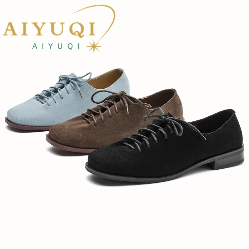 AIYUQI Women's Genuine Leather Lace-Up Oxford Loafers