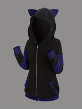 Women's Cat Ear Colorblock Zip-Up Hoodie