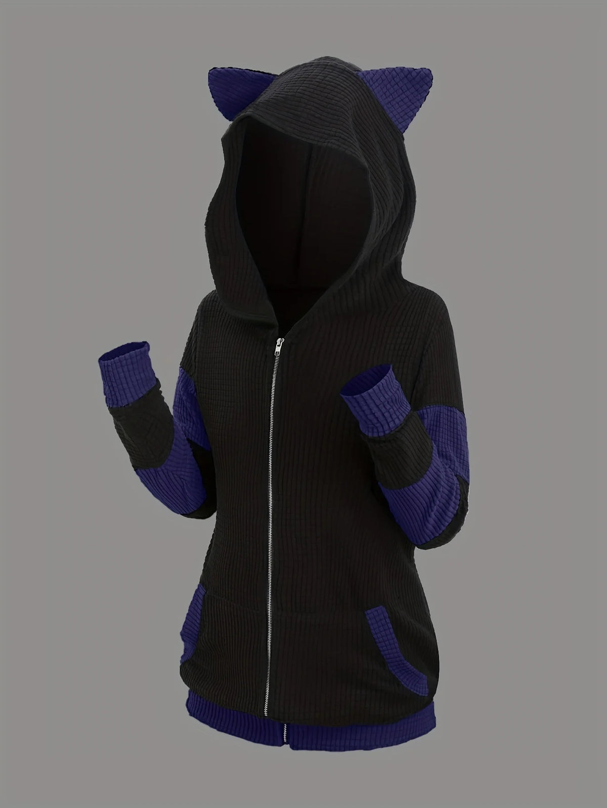Women's Cat Ear Colorblock Zip-Up Hoodie