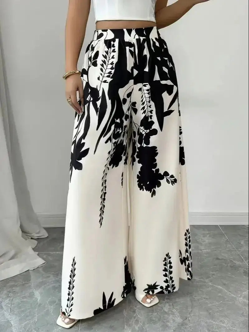 Women's Tropical Print Wide-Leg Pants
