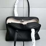 Genuine Leather Bowling Bag for Women, Top Layer Cowhide Handbag, Large Capacity Top Handle Bag, Small & Large Size
