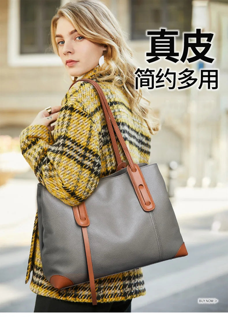 Genuine Leather Tote Bag Luxury Designer Women's Shoulder Bag Large Capacity Women Bags High Quality Soft Cowhide Female Handbag